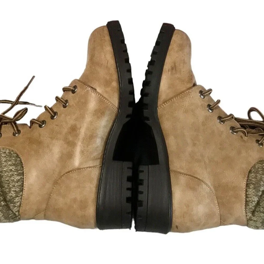 Mia Girl Kids Youth Tan Combat Ankle Boots Lace Up Fashion Woven Trim Si…
